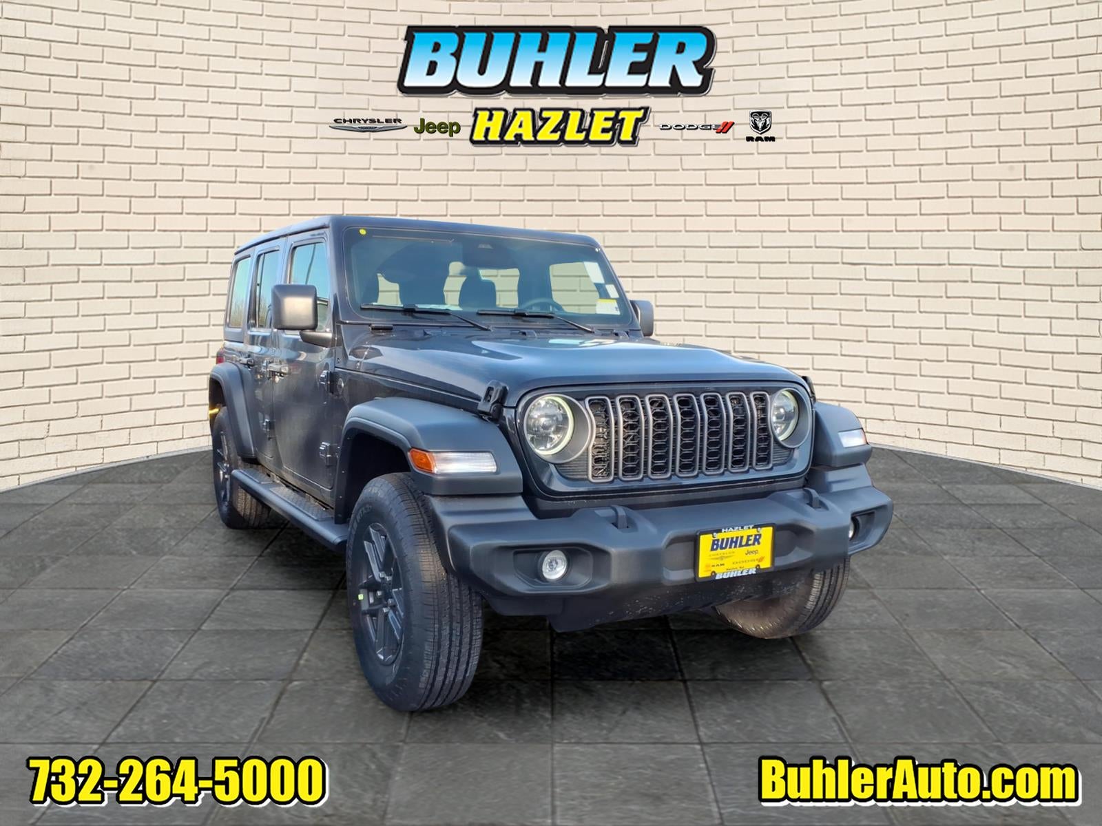 2026 Jeep Wrangler WRANGLER 4-DOOR SPORT S in Black Clear-Coat Exterior Paint — front three-quarter view