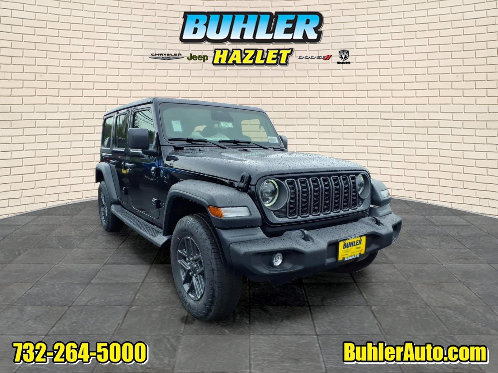2026 Jeep Wrangler WRANGLER 4-DOOR SPORT S in Black Clear-Coat Exterior Paint — front three-quarter view