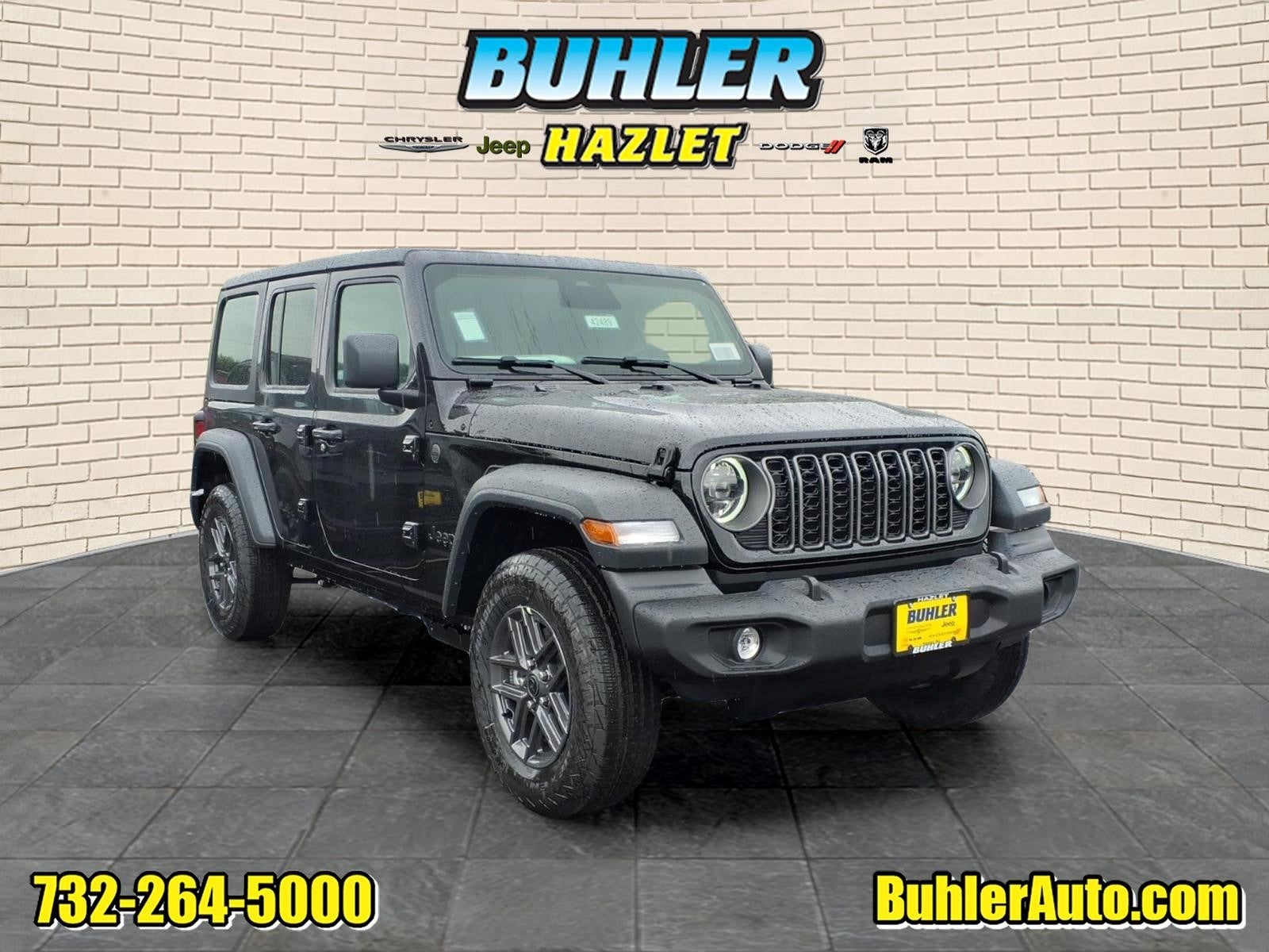 2026 Jeep Wrangler WRANGLER 4-DOOR SPORT S in Black Clear-Coat Exterior Paint — front three-quarter view