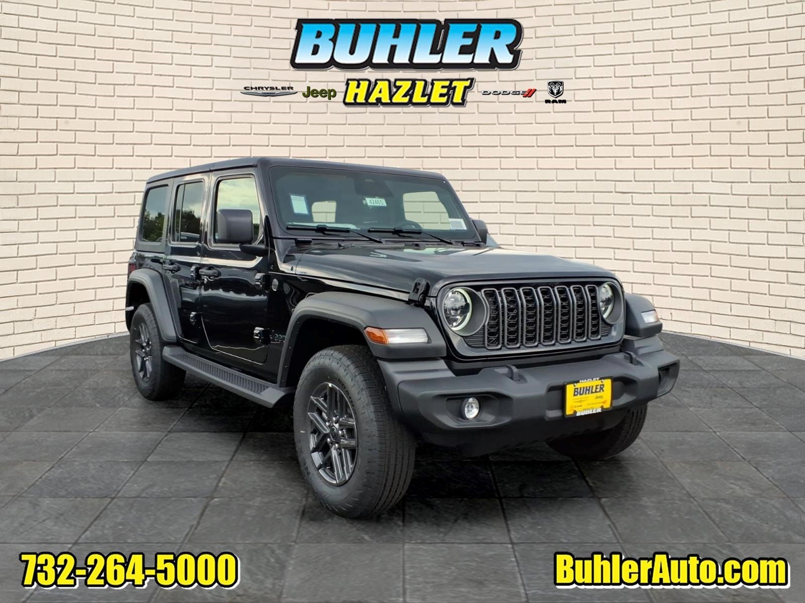 2026 Jeep Wrangler WRANGLER 4-DOOR SPORT S in Black Clear-Coat Exterior Paint — front three-quarter view