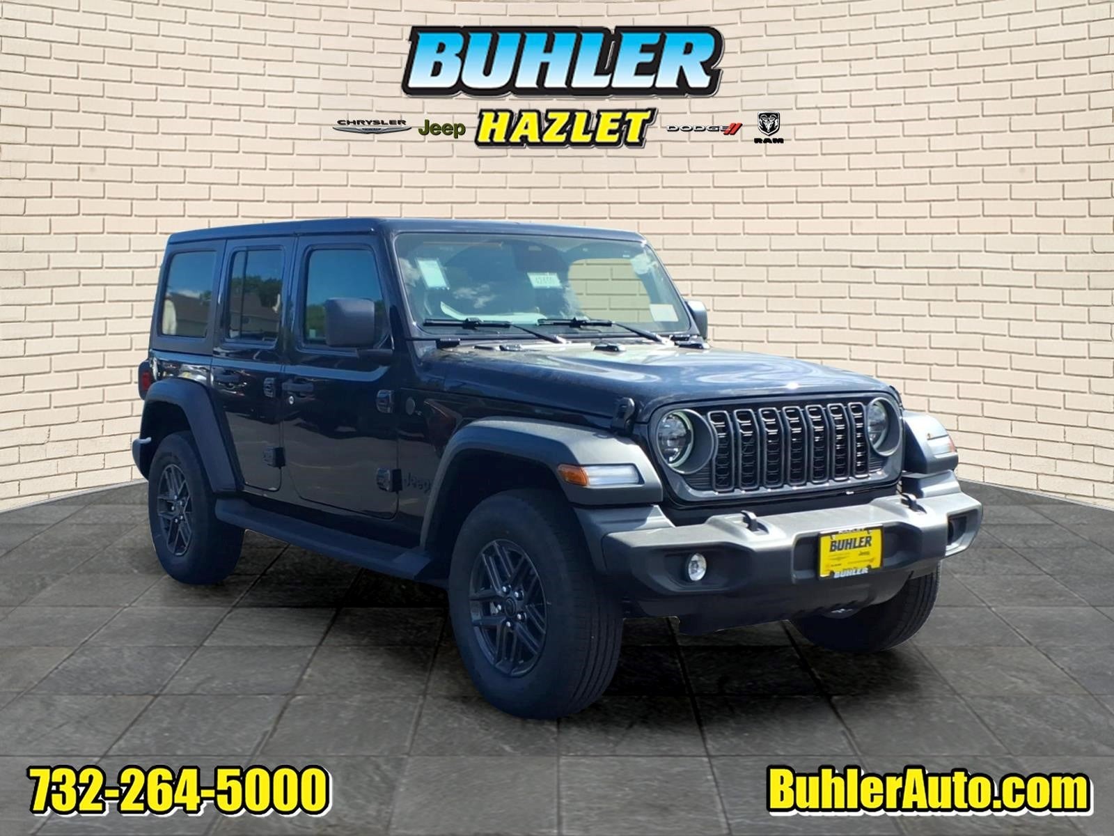 2026 Jeep Wrangler WRANGLER 4-DOOR SPORT S in Black Clear-Coat Exterior Paint — front three-quarter view