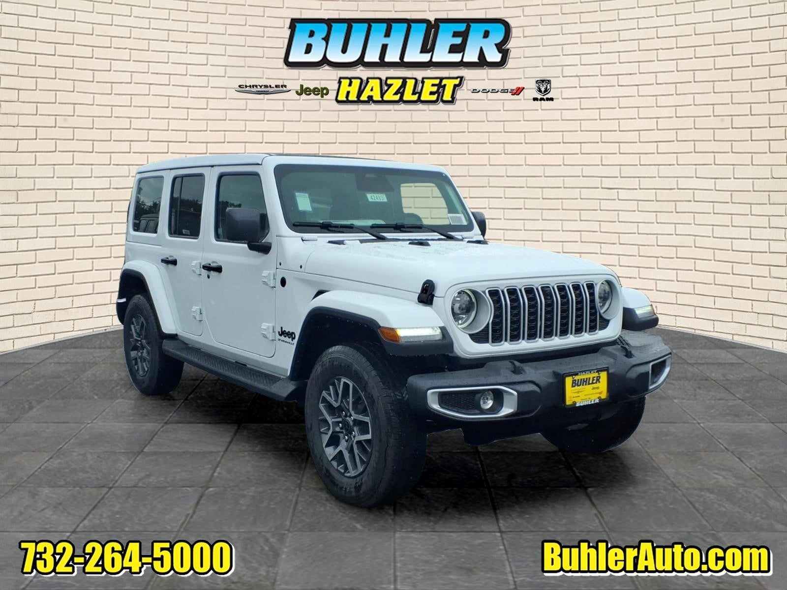 2026 Jeep Wrangler WRANGLER 4-DOOR SAHARA in Bright White Clear-Coat Exterior Paint — front three-quarter view