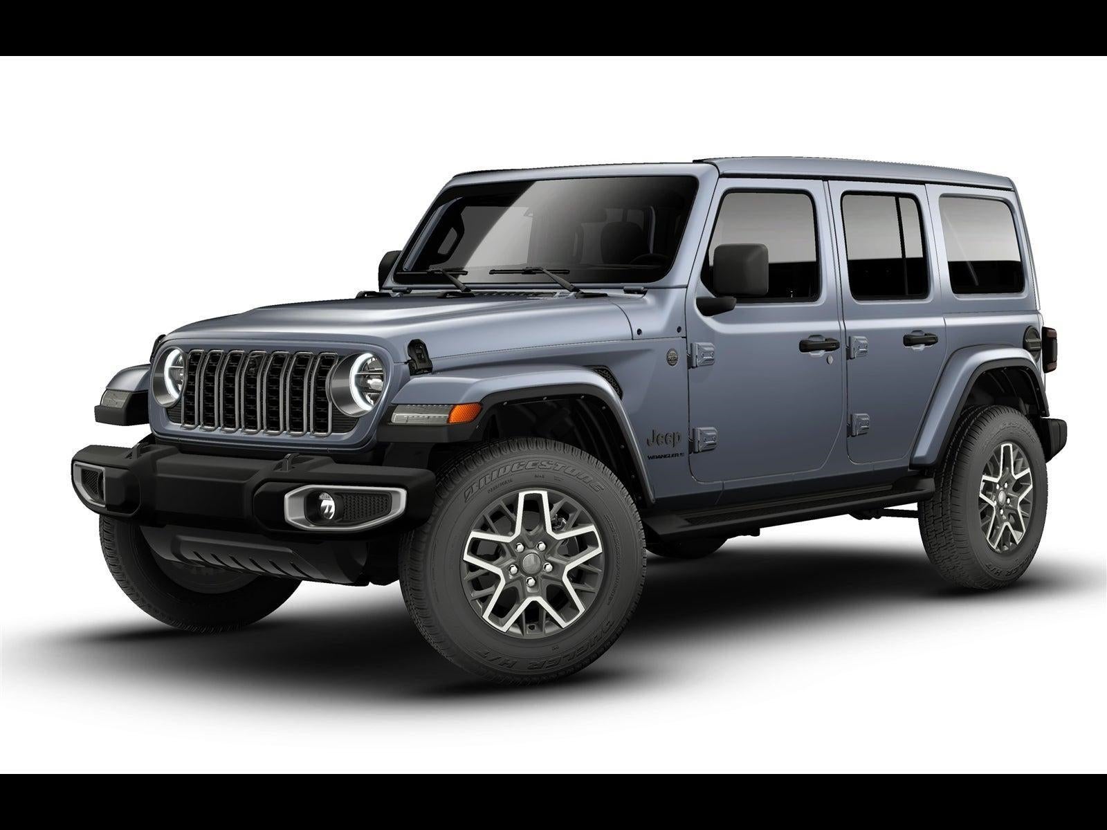 2026 Jeep Wrangler WRANGLER 4-DOOR SAHARA in Anvil Clear-Coat Exterior Paint — front three-quarter view