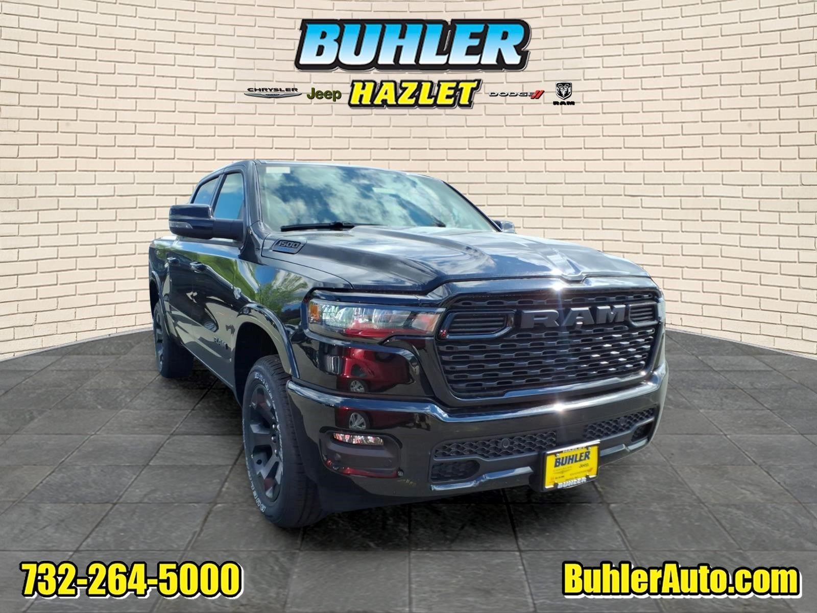2026 RAM Ram 1500 RAM 1500 BIG HORN CREW CAB 4X4 5'7' BOX in Diamond Black Crystal Pearl-Coat Exterior Paint — front three-quarter view