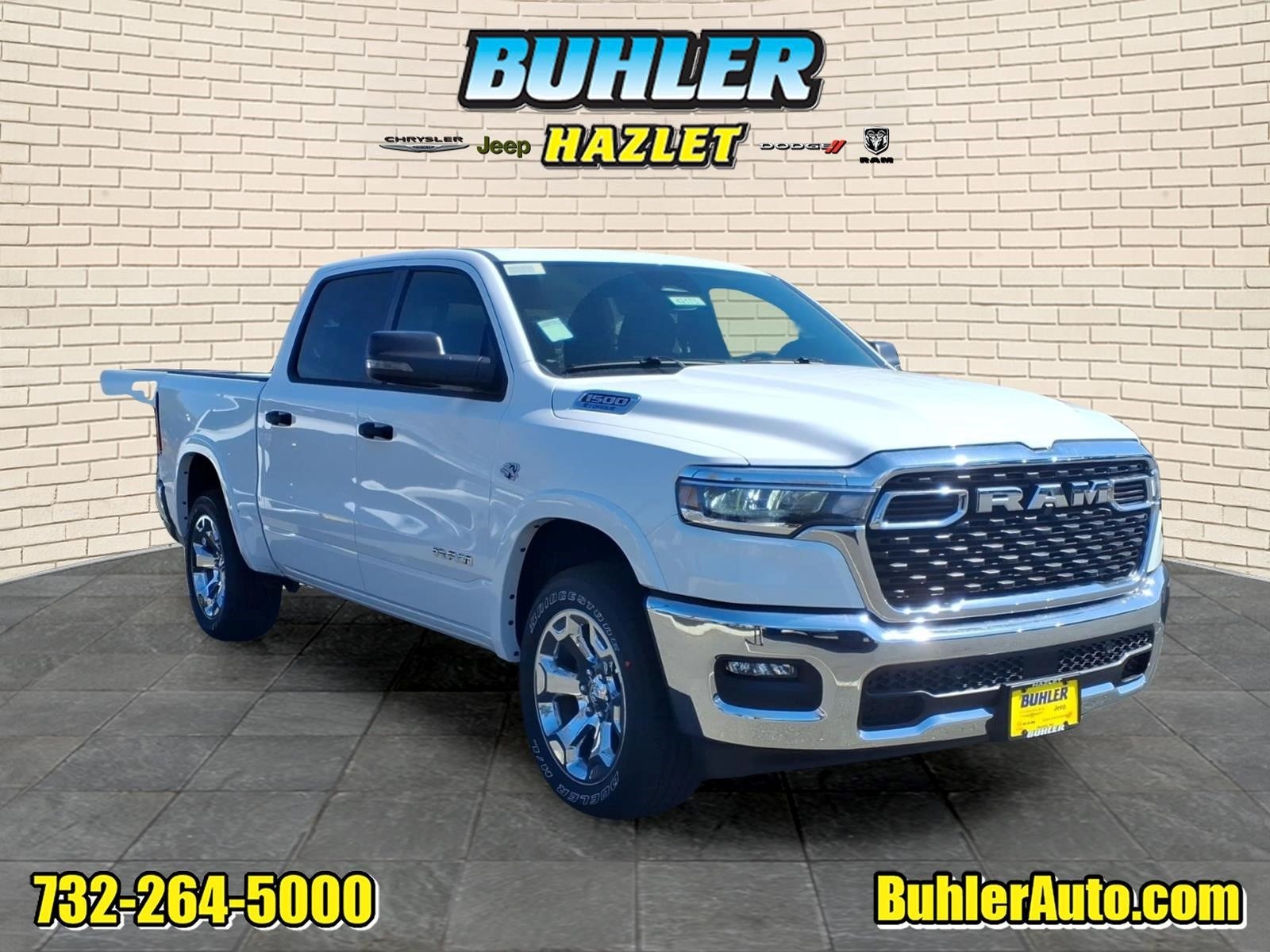 2026 RAM Ram 1500 RAM 1500 BIG HORN CREW CAB 4X4 5'7' BOX in Bright White Clear-Coat Exterior Paint — front three-quarter view