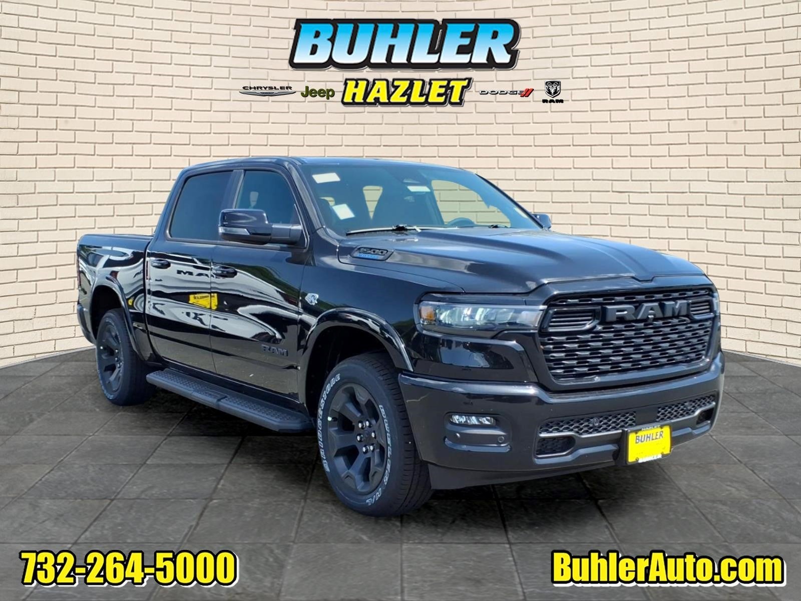 2026 RAM Ram 1500 RAM 1500 BIG HORN CREW CAB 4X4 5'7' BOX in Diamond Black Crystal Pearl-Coat Exterior Paint — front three-quarter view