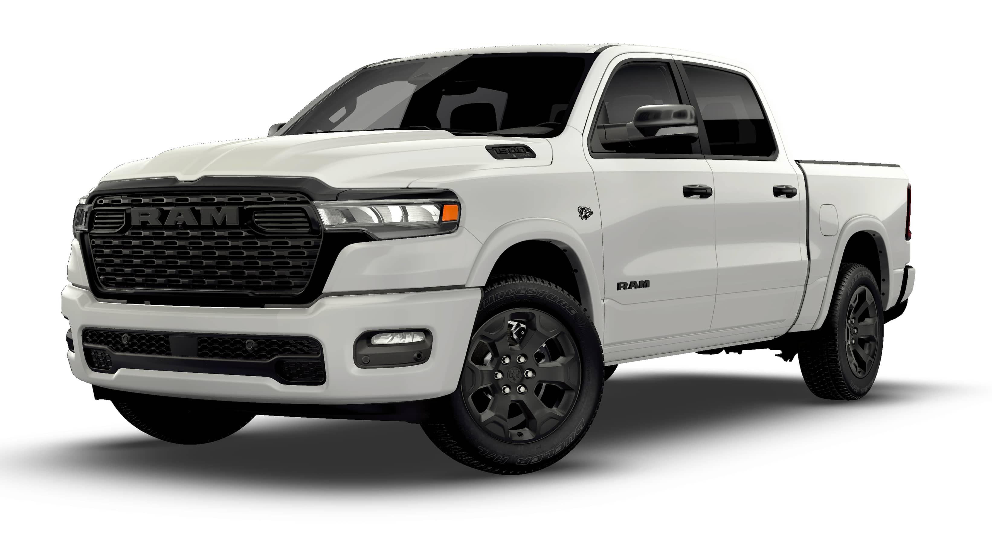 2026 RAM Ram 1500 RAM 1500 BIG HORN CREW CAB 4X4 5'7' BOX in Bright White Clear-Coat Exterior Paint — front three-quarter view