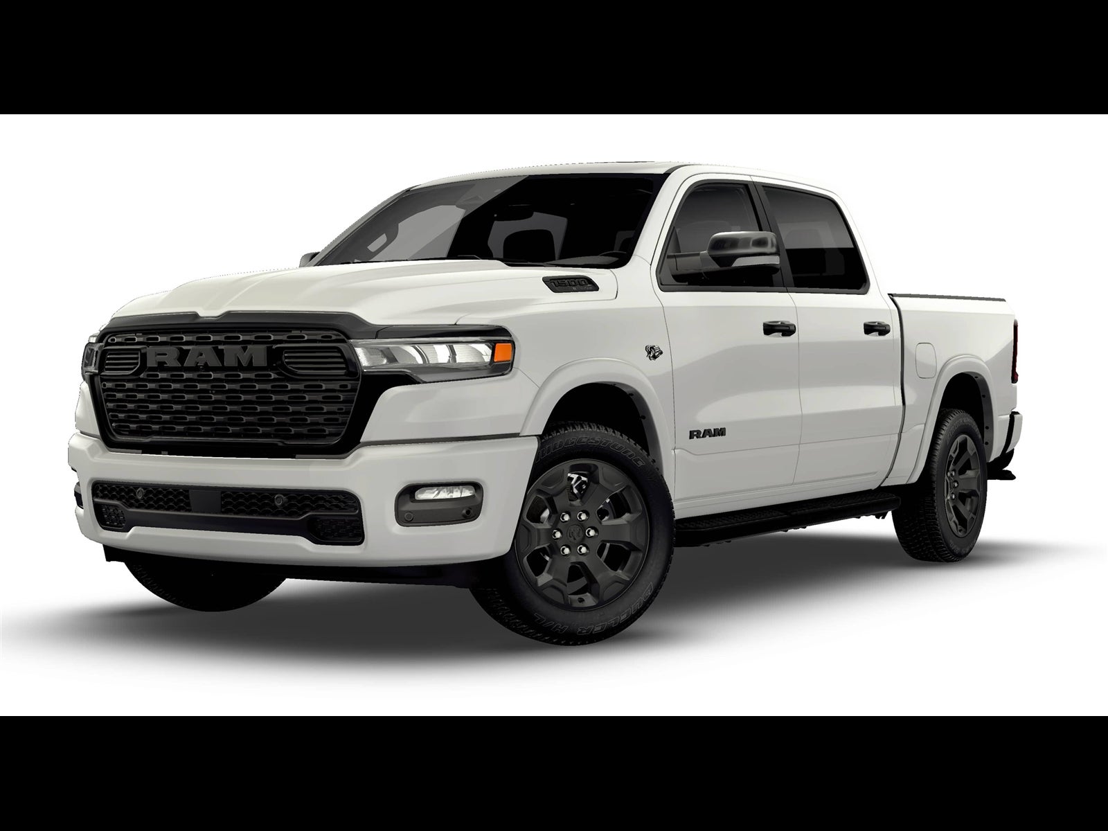 2026 RAM Ram 1500 RAM 1500 BIG HORN CREW CAB 4X4 5'7' BOX in Bright White Clear-Coat Exterior Paint — front three-quarter view