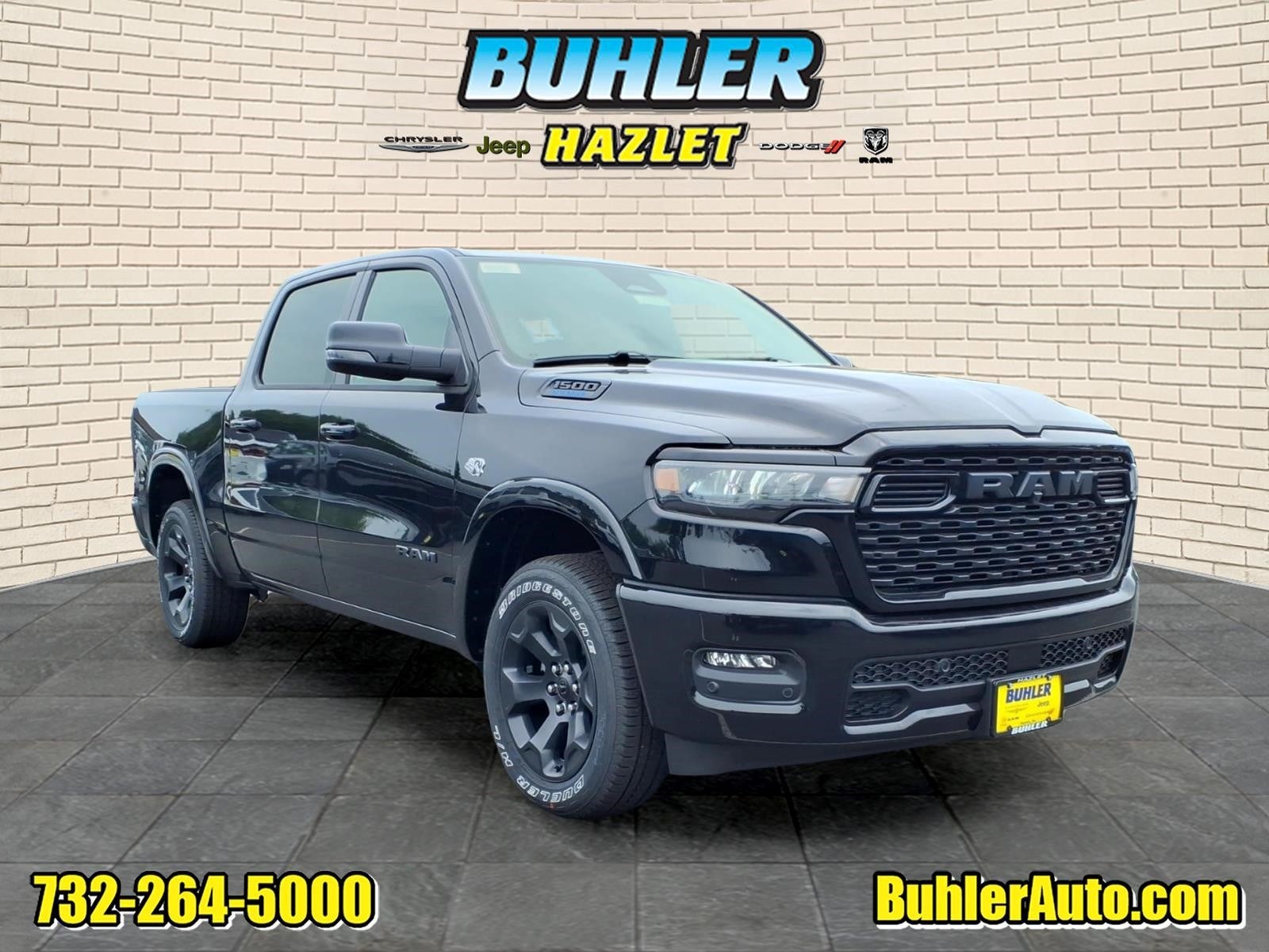 2026 RAM Ram 1500 RAM 1500 BIG HORN CREW CAB 4X4 5'7' BOX in Diamond Black Crystal Pearl-Coat Exterior Paint — front three-quarter view