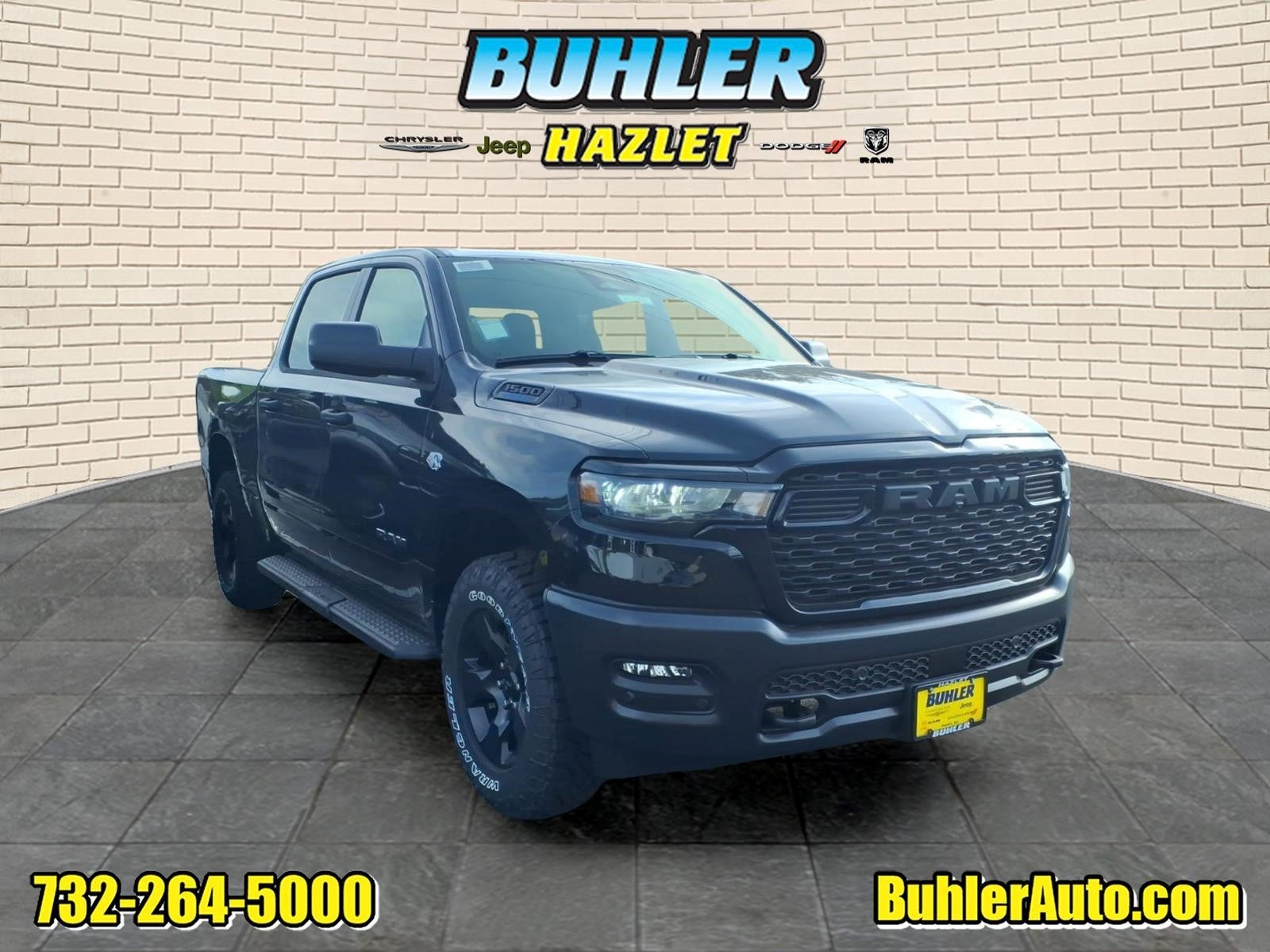 2026 RAM Ram 1500 RAM 1500 WARLOCK CREW CAB 4X4 5'7' BOX in Diamond Black Crystal Pearl-Coat Exterior Paint — front three-quarter view