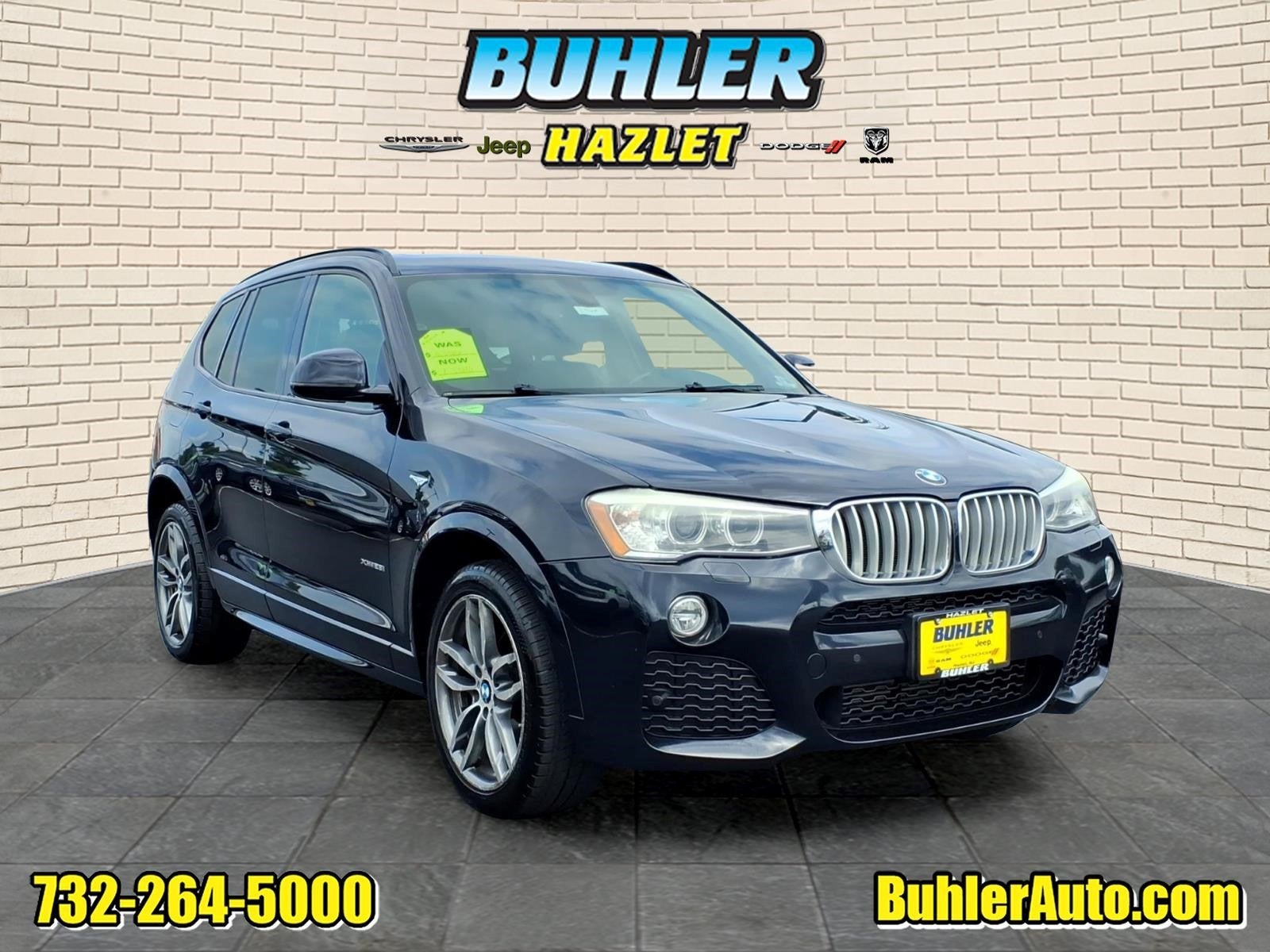 2016 BMW X3 xDrive28i in Carbon Black Metallic — front three-quarter view
