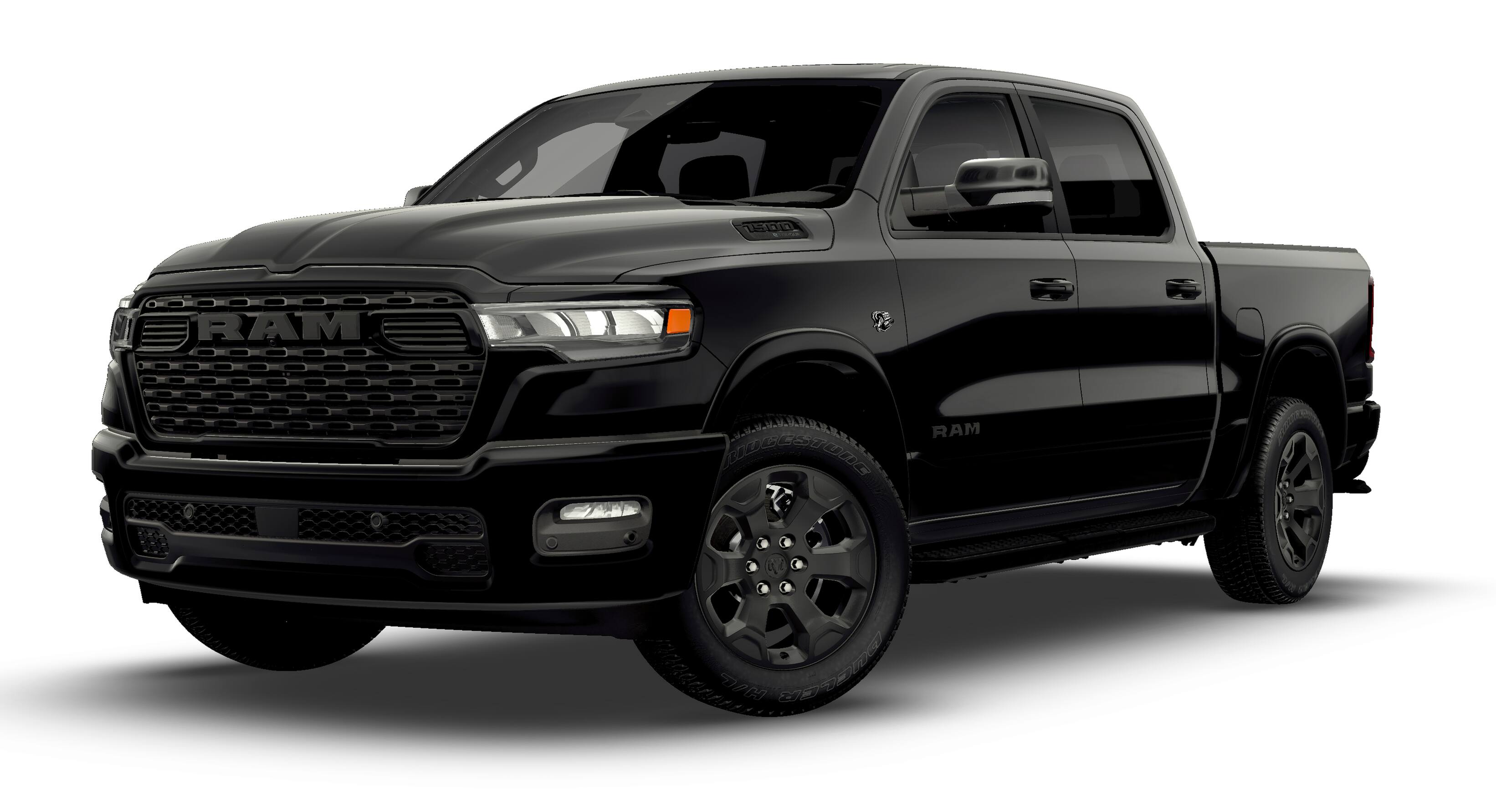 2026 RAM Ram 1500 RAM 1500 BIG HORN CREW CAB 4X4 5'7' BOX in Diamond Black Crystal Pearl-Coat Exterior Paint — front three-quarter view