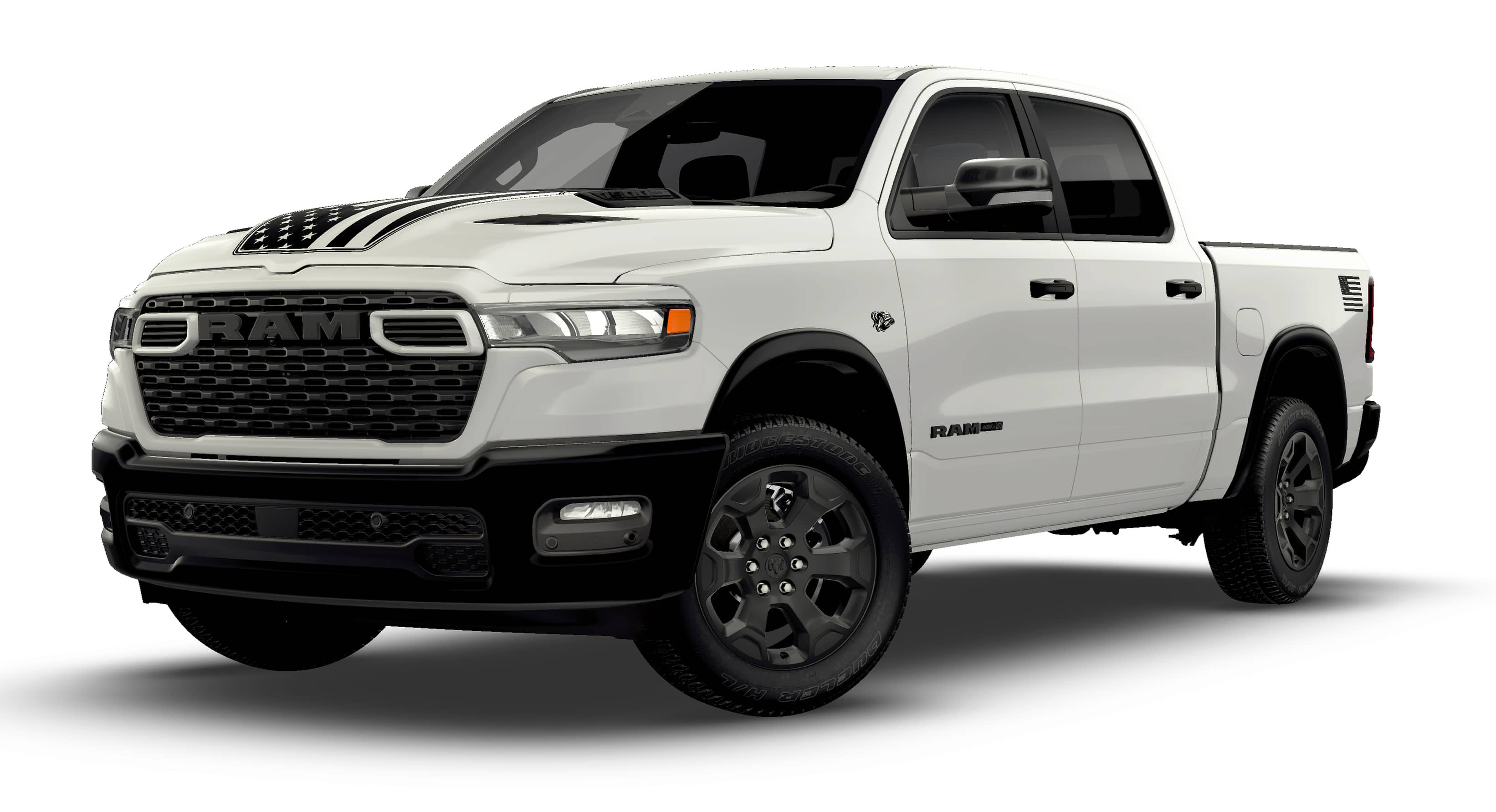 2026 RAM Ram 1500 RAM 1500 BIG HORN CREW CAB 4X4 5'7' BOX in Bright White Clear-Coat Exterior Paint — front three-quarter view