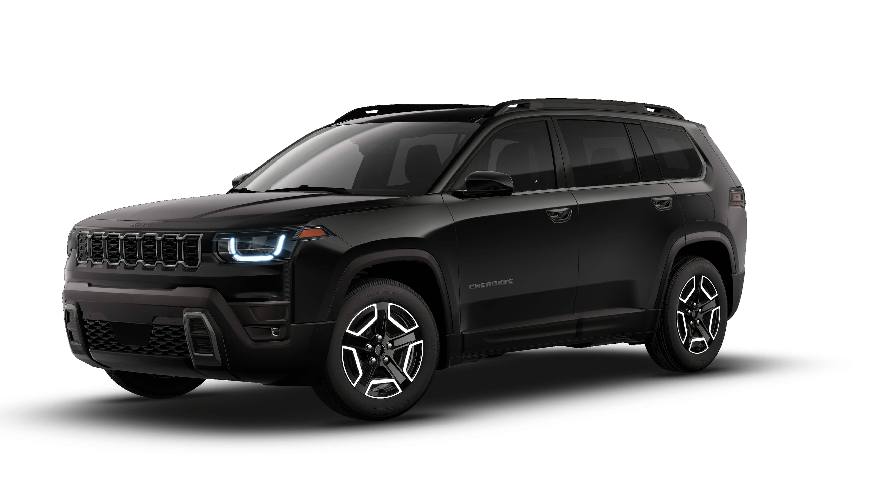 2026 Jeep Cherokee CHEROKEE LIMITED 4X4 in Diamond Black Crystal Pearl-Coat Exterior Paint — front three-quarter view