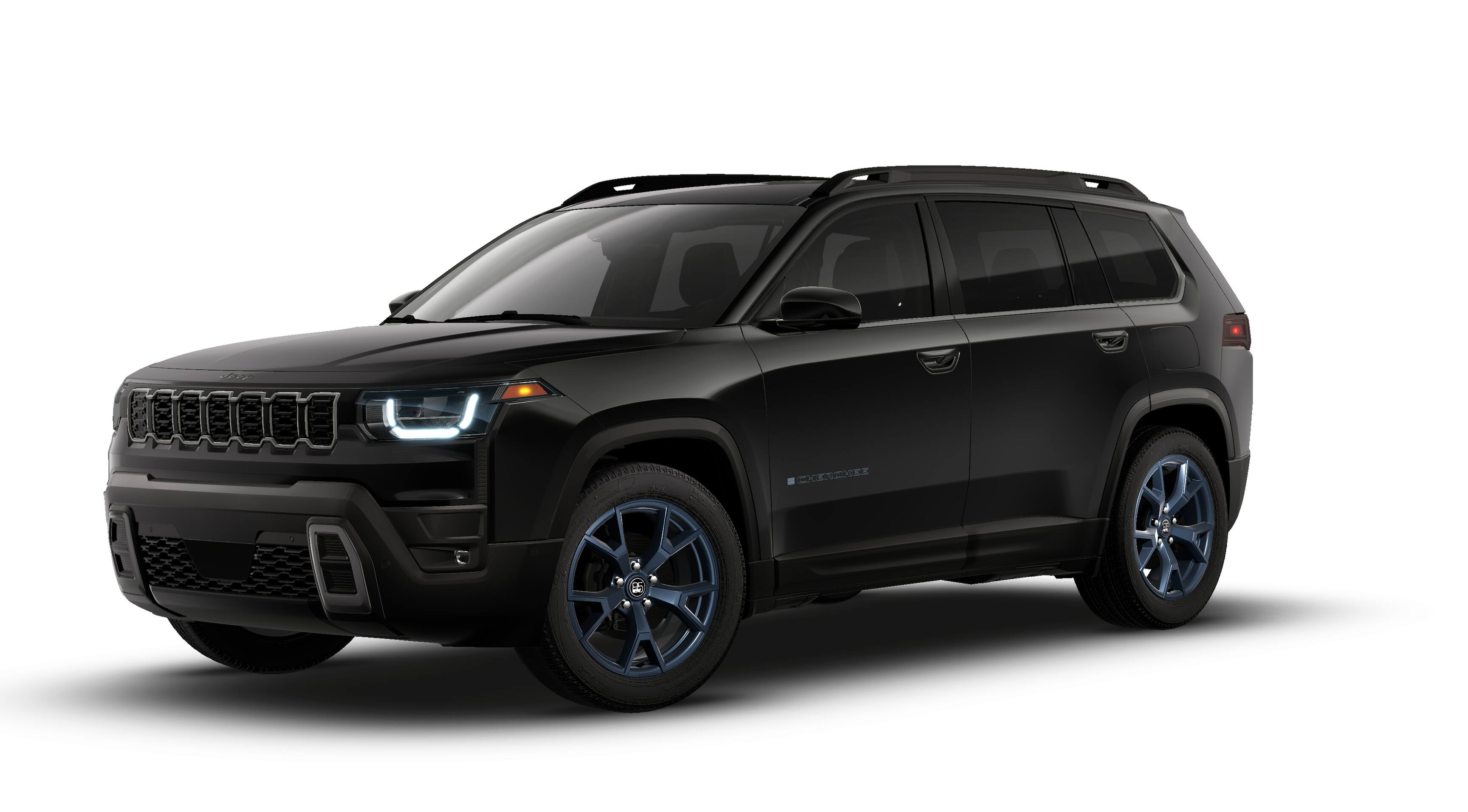 2026 Jeep Cherokee CHEROKEE 85TH ANNIVERSARY EDITION 4X4 in Diamond Black Crystal Pearl-Coat Exterior Paint — front three-quarter view